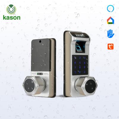 China Modern Biometric Waterproof Smart Tuya Double Side Handle Knob Door Handle Digital Fingerprint With Camera For Glass Door for sale