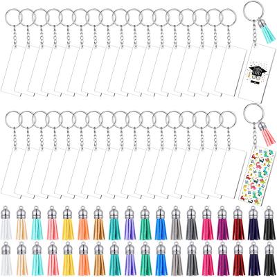 China DIY Acrylic Masks Rectangular Key Chain Rings For Craft Clear Acrylic Key Chain 120 Pieces Colorful Tassel Pendants For DIY Projects for sale