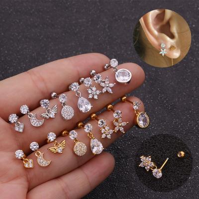 China TRENDY 16G CZ Cartilage Tragus Dangle Ear Ring Bar Piercing Stud Body Jewelry for sale