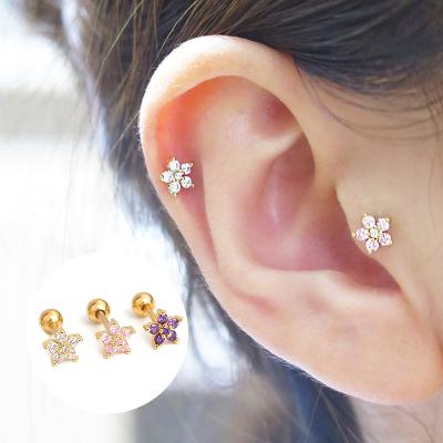 China Beautiful Stainless Steel CLASSIC Jewelry Flower Shape Zircon Stud Earrings Ear Piercing Stud For Girls for sale