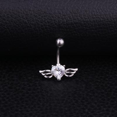 China Cute CLASSIC Women Stainless Steel Navel Belly Body Navel Wing Heart Zircon Umbilical Nails and Piercing Jewelry for sale