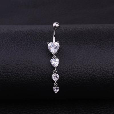 China CLASSIC 316L Zircon Surgical Steel Heart Dangle Drop Navel Belly Rings Body Piercing for sale