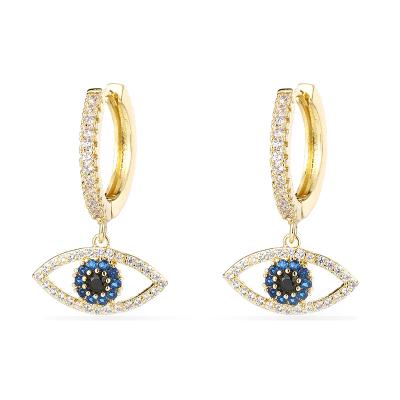 China 2020 New Arrival FASHIONABLE Zirconia Micro Pave Eyes Type CZ Brass Gold Plated Hoop Earrings for sale