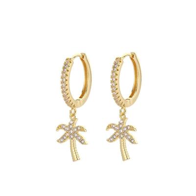 China Trendy Jewelry Fashion Trendy Brass Pave CZ Coconut Palm Circle Earring for sale