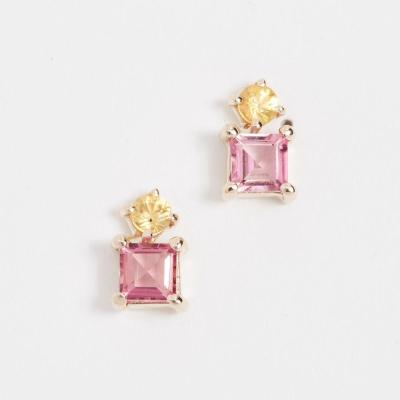 China 14k Gold Plated Tasty CZ Jewelry Cute Pink Gemstone Stud Earring Fashion Jewelry Crystal 14k Rose Gold Plated Simple Small Stud Earring for sale