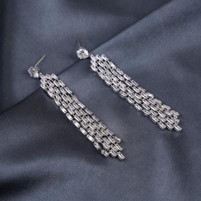 China Fashion New Designs Square Zircon Tassel Shape Charm Luxury Drop Earrings for sale