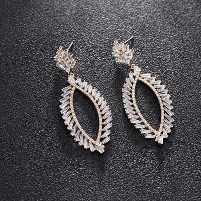 China New Fashion Lady Earrings Rhodium Real Trendy Solid Gold Plating CZ Stone Drop Earrings For Wedding Bride for sale