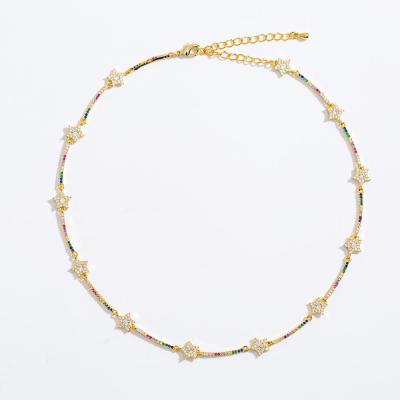 China Joyeria Brass 2019 Wholesale Lucky Star Rainbow CZ Charm Choker Necklace Stone Women Fashion Necklaces for sale