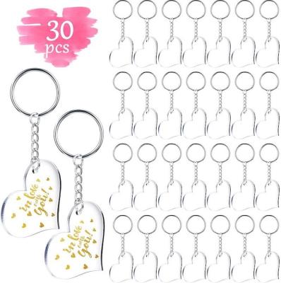 China 30pcs Package Hot Selling 30pcs Blank Acrylic Keychains Heart Shape DIY Acrylic Key Chain Ultra Transparent Blanks for sale