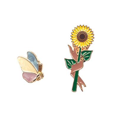 China Wholesale Customized Soft Metal Butterfly Sunflower Enamel Lapel Pin From Europe China Factory for sale