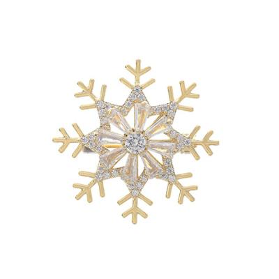 China Retail Women Wedding Holiday Birthday Gift Brooch Elegant Rotating Gold Silver Snowflake Brooch Pin Gift for sale