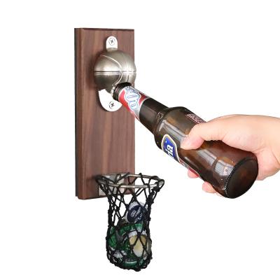 China Viable Creative Basketball Slam Dunk Magnet Metal Basket Bottle Opener Wall Mounted Beer Bottle Opener for sale