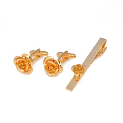 China New Luxury High End K-gold Silver Plated Rose Brass Shaped Cufflinks Mirror Link Clip Set for sale