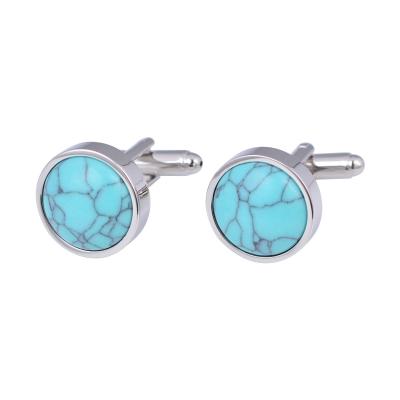 China 2021 Wholesale high quality natural bronze turquoise brass round cufflinks for men for sale