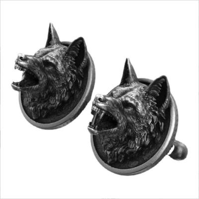 China Wholesale Simple Extreme Tin Material Plating Pure 3D Raised Wolf Head Design Man Shirt Cufflinks for sale