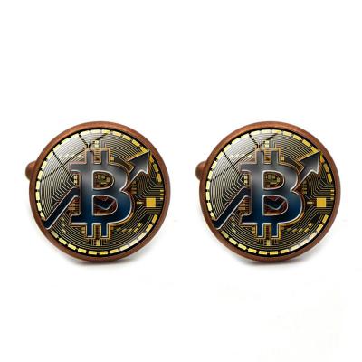 China Commemorative Promotions Gifts Bitcoin Coin Souvenir Engrave Cufflinks Men's Business Shirt Sleeve Shirt Cufflinks for sale