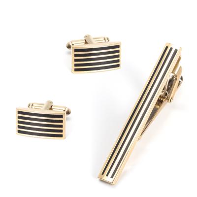 China Wholesale ALLOY new design stripe gold plated cufflinks and tie clips for sale