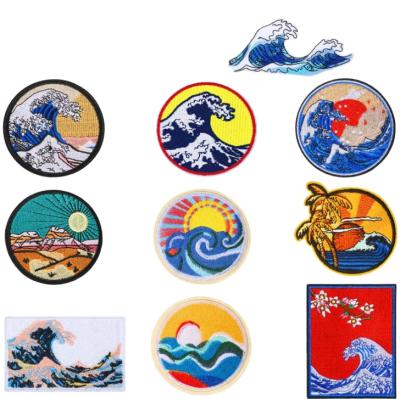 China Other 11 Pieces Wave Off Kanagawa Patch Embroidered Applique Badge Iron On Sew On Emblem DIY Accessories for sale