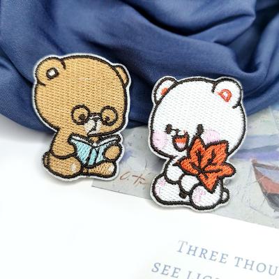 China Sustainable Heat Press Embroidered Cute Animal Customs Service Bear Logo Iron On Patches Custom Embroidery for sale