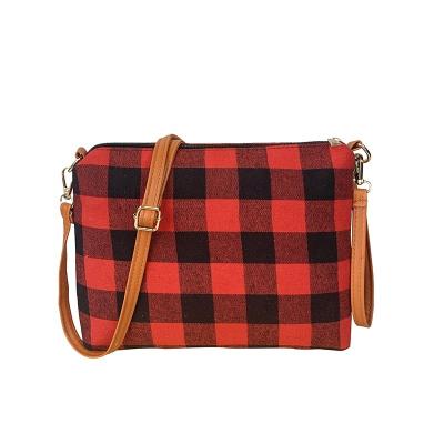 China Fashion RTS Buffalo Plaid Cross - Body Purse Canvas Women's Plaid Shoulder Strap Wristlet for sale