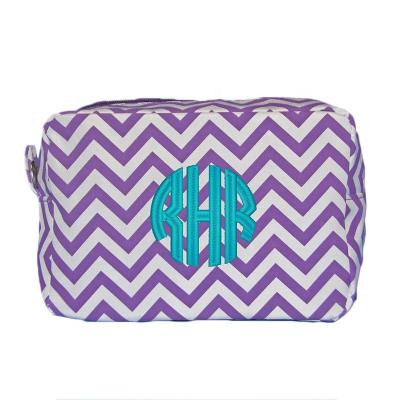 China Custom Monogrammed Woman Canvas Chevron Makeup Bag Fashion Canvas Chevron Makeup Bag for sale