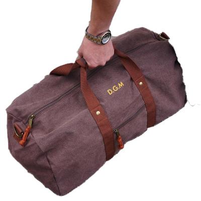 China Large Capacity Portable Zipper Vegan Canvas Men Fashion Monogram Canvas Weekender Adjustable Strap PU Leather Duffel Bag for sale