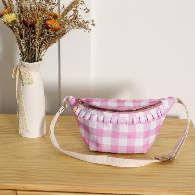 China Custom Nylon Plaid Logo Blush Belt Waist Bags Water Proof Fanny Pack With Patches Bum Bag Ruffle for sale