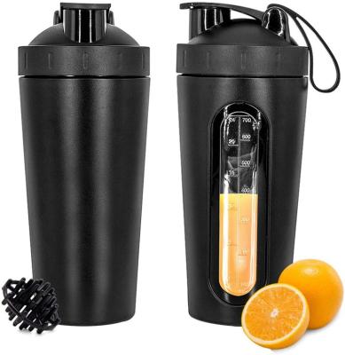 China Sustainable Protein Shaker With Visible Window Stainless Steel Shaker Bottle For Gym for sale