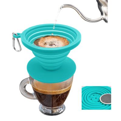 China Sustainable Slick Drip Reusable Filter Cone Stand Cold Brew Collapsible Drip Pour Over Coffee Maker Silicone Coffee Dripper for sale