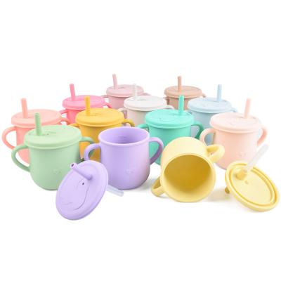 China 0-4Years OEM Baby Drinking Water BPA Kids Silicone Infant Safety Free Dual Use Forming Straw Cup With Lid Handle for sale