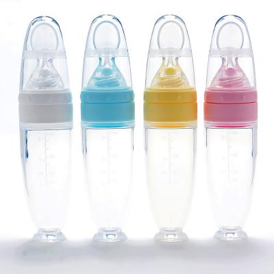 China 90ml BPA Free Full BPA Free Infant Rice Paste Fruit Vegetable Silicone Squeeze Bottle Spoon Feeder for sale