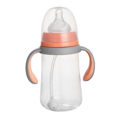 China Infant Baby BPA Free Wide Neck PP BPA Free Food Grade Breast Milk Material Bottle Clear Ladder Anti Colic With Handle for sale