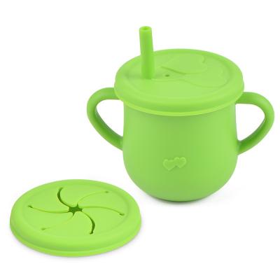 China Lid Infant Straw Snacks Cup Drinking With Water Silicone Kids Baby Kids Baby Snacks Cup BPA Free Dual Use Handle for sale