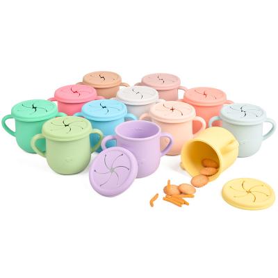 China 0-4Years Baby Kids Children BPA Free Infant Safety No Puddle Silicone Snacks Candy Storage Cup With Lid Handle for sale