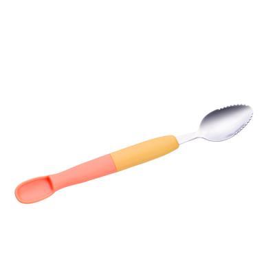 China OEM BPA Feeding Feeder Baby Kids Children Safety Stainless Steel PP Fruit Puree Infant Spoon Free Dual Use Scraper Feeding Conductor for sale