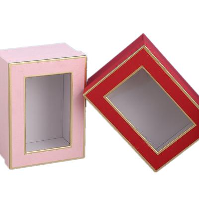 China Recycled Materials Valentine's Day Packaging Gift Box Color Print Logo Size Custom Lid And Clear Plain Paper Box Window Gift Box for sale