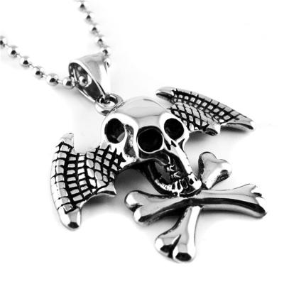 China New Classic Titanium Steel Necklace Personality Design Skull Necklace With Wing for sale