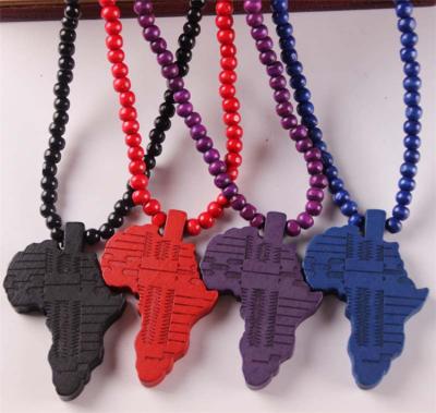 China Wholesale Hip Hop Wooden Popular Style Pendant Necklace Africa Map Necklace Wood for sale