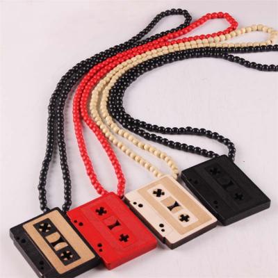 China Hip Hop Wooden Wooden Band Jewelry Big Bead Design Personality Pendant Necklace For Cool Boy for sale