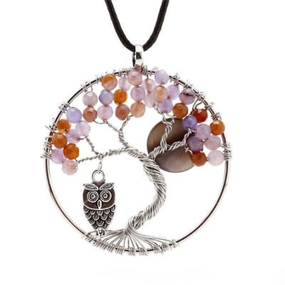 China Creative Design Tree of Life Gravel Stones Handmade Tree of Life Necklace with Owl Pendant for sale