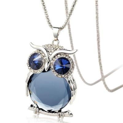 China Necklace Factory Directly Supply Long Sweater Chain Inlay Crystal Owl Pendant Necklace Jewelry for sale