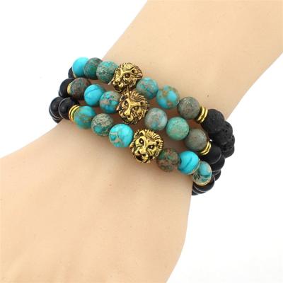 China No Hot Sale Lion Head Beaded Bracelet Fashionable Lava Stone Beaded Volcanic Bracelet for sale