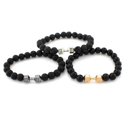 China NO3 Colors Beaded Jewelry Lava Stone Handmade Beaded Metal Dumbbell Bracelet Bracelet for sale