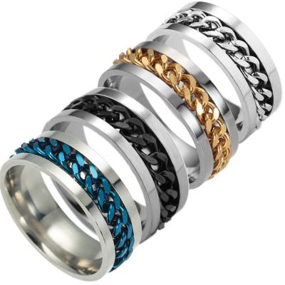 China Promotional Wholesale Men's Ring Stainless Steel Chain Spinner Ring Punk Rock CLASSICS for sale