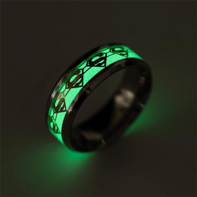 China No Creative Glow In The Dark Ring Design Men's Superman Logo Ring Stainless Steel for sale