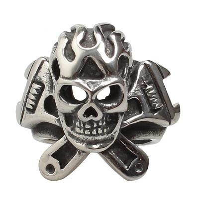 China Hot Sale Men's Biker Ring Personality Titanium Steel Wrench Ring Punk Style Skeleton Ring for sale