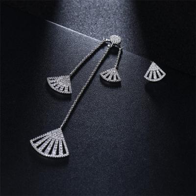 China Asymmetrical Fan Shape Statement Earrings 925 Silver Stud Earring Women Luxury Zircon Earrings for sale