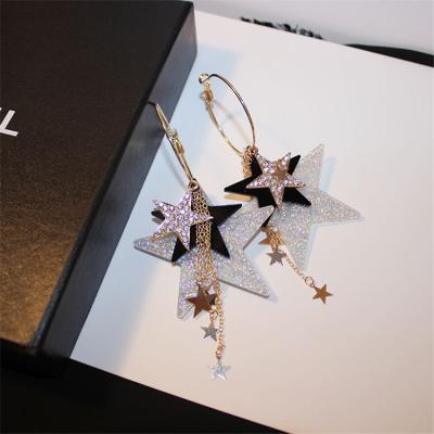 China ALLOY Big Circle Statement Earrings Elegant Women Inlay Crystal Five-pointed Star Dangle Earrings for sale