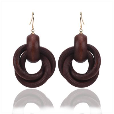 China No Retro Circle Spiral Fashion Ring Wood Earring Personality Temperament Female Earring for sale