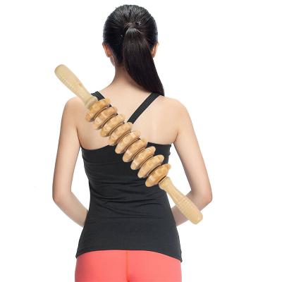 China Eco-friendly Wooden Roller Stick Massage Fascia Therapy Wood Massage Tools Drainage Cellulite Lymphatic Massager with gua sha for sale